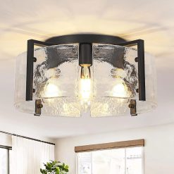 Discount Modern Gold Semi Flush Mount Ceiling Light, Dimmable, 3-Light Farmhouse Glass Drum Light Fixture