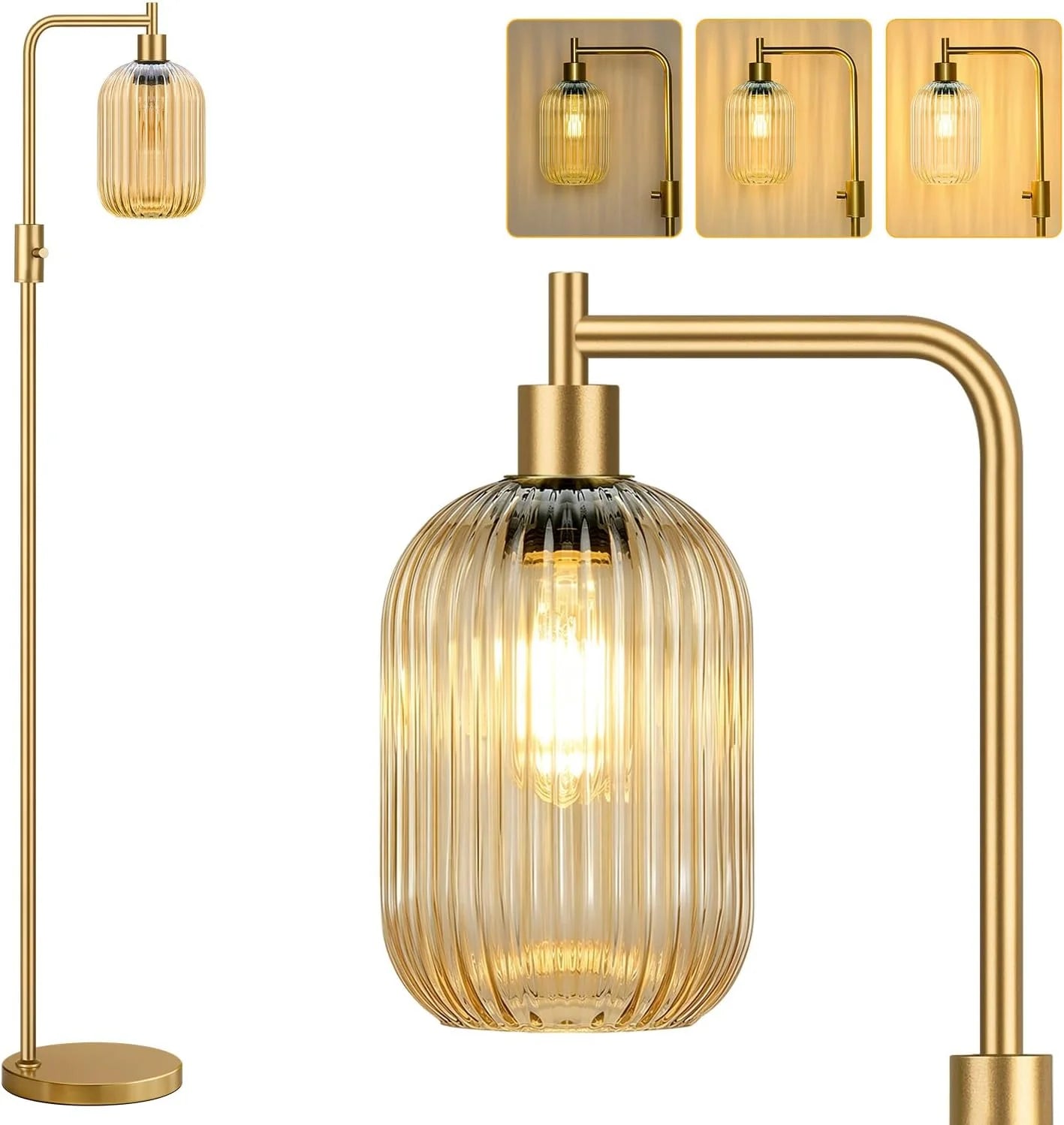 Discount Dimmable Floor Lamp for Living Room with Clear Glass Lampshade, Bulb Included, 900LM, Arc Standing Tall Lamp for Bedroom - Image 13