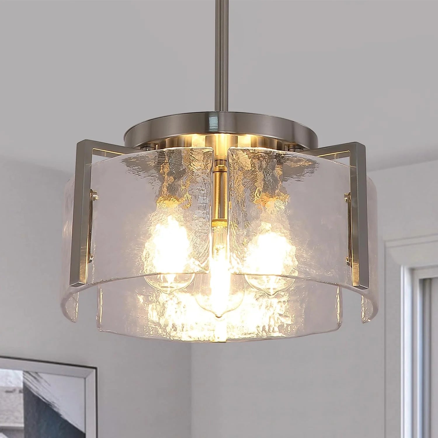 Discount Chandeliers for Dining Room Light Fixture, Adjustable Glass Modern Farmhouse Chandelier for Entryway - Image 11
