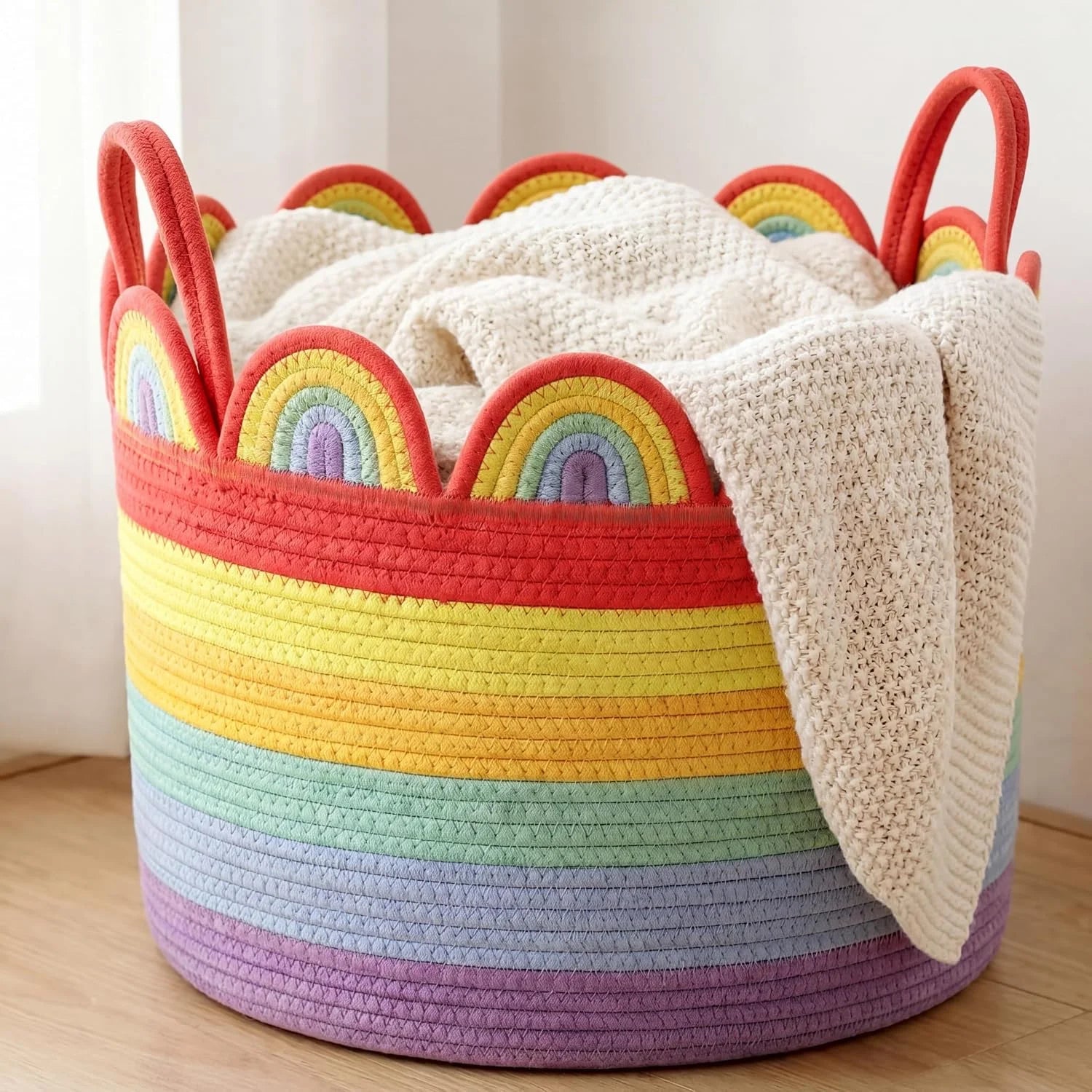 Discount Woven Basket Brown, 16 L X 16 W X 14 H, Large Storage for Blankets Toys Laundry, Cotton Rope Scalloped Edge - Image 3