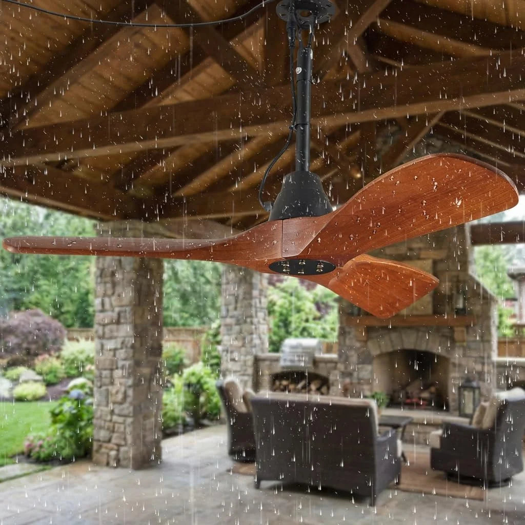 Discount 3 Blades Wood Outdoor Ceiling Fan with Light for Patios, Farmhouse Rustic Ceiling Fans with Lights - Image 10