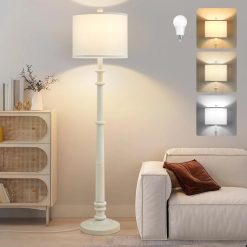 Discount Floor Lamp, Vintage Standing Lamp Reading Light with Linen Shade Retro Tall Lamp for Bedroom Office