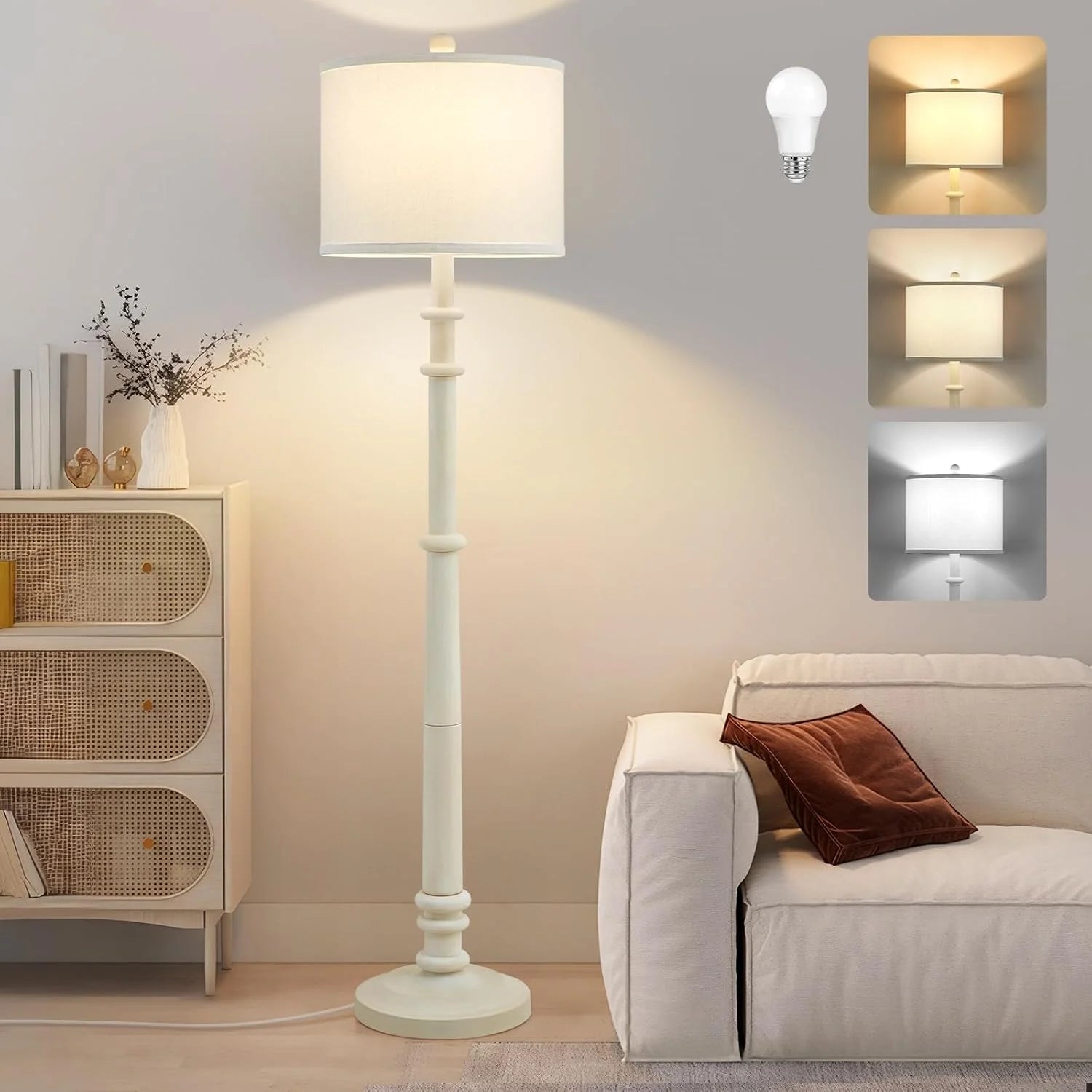 Discount Floor Lamp, Vintage Standing Lamp Reading Light with Linen Shade Retro Tall Lamp for Bedroom Office