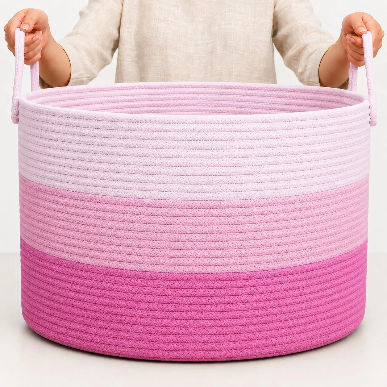Discount OrganiHaus Round Toy Basket & Blanket Basket, Cotton Rope 20×13, Full Honey, Round Cotton Rope Basket, 20×13 - Image 18