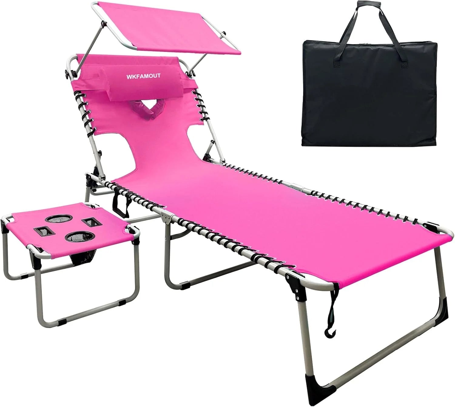Discount Outdoor Tanning Chair with Sun Canopy Shade & Face Hole, Folding Lounge Chair with Beach Table and Carry Bag