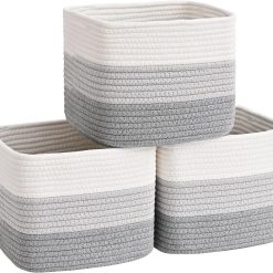 Alternative view of Discount 3 Pack Cube Storage Bin, 9”x9”x7” Cotton Rope Woven Baskets for Organizing Toys Clothes Towels, Square Gift