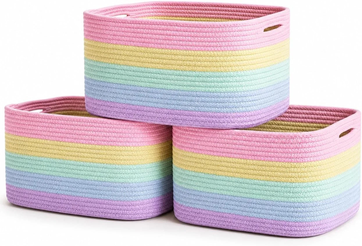 Discount OrganiHaus Cotton Rope Baskets for Shelves, Set of 3, 15x9x10, Handwoven, a toy bin and organizer for towels - Image 17