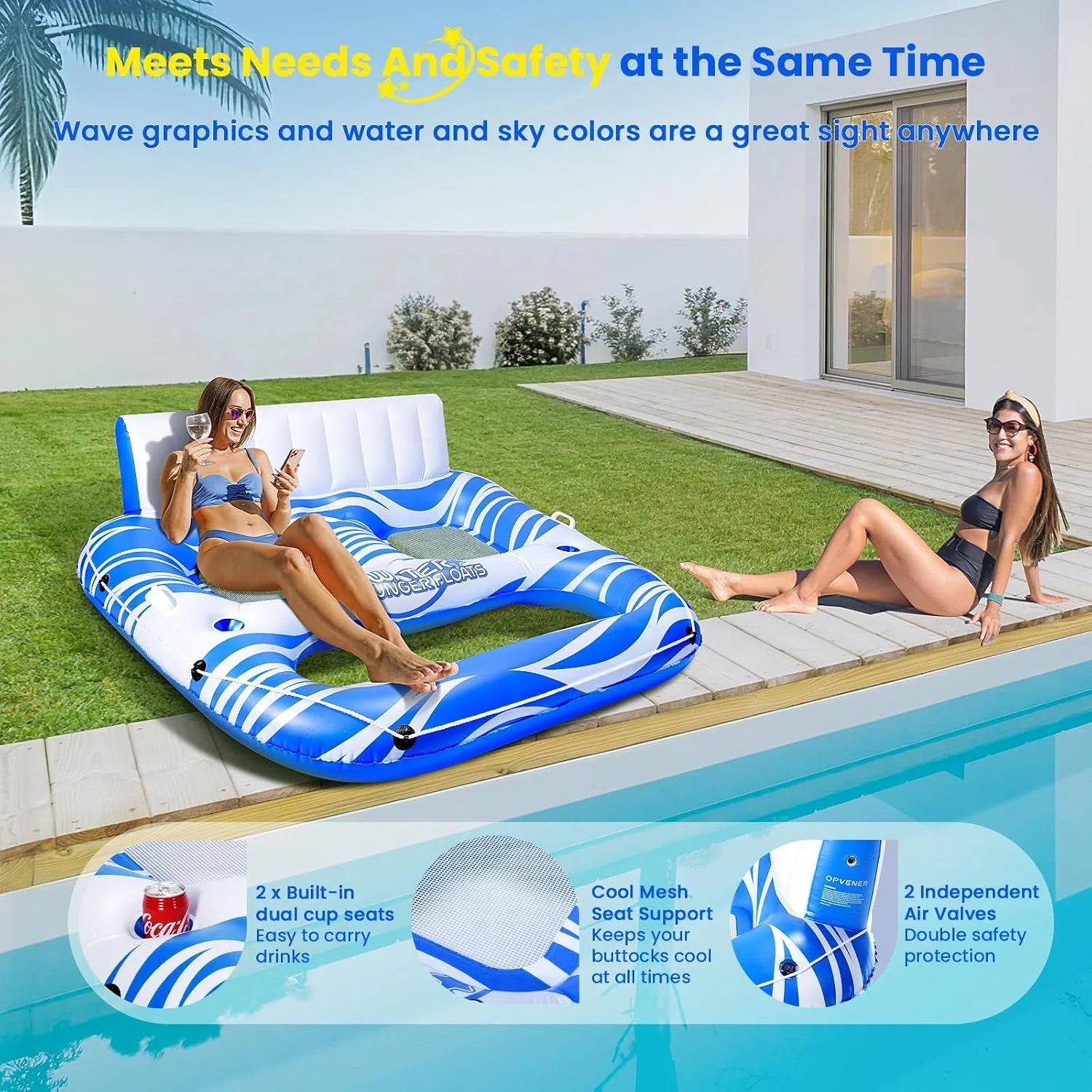 Discount Inflatable Pool Floats Adults, Large Pool Lounger Chair Floaties with Cup Holders Backrest Footrest - Image 4