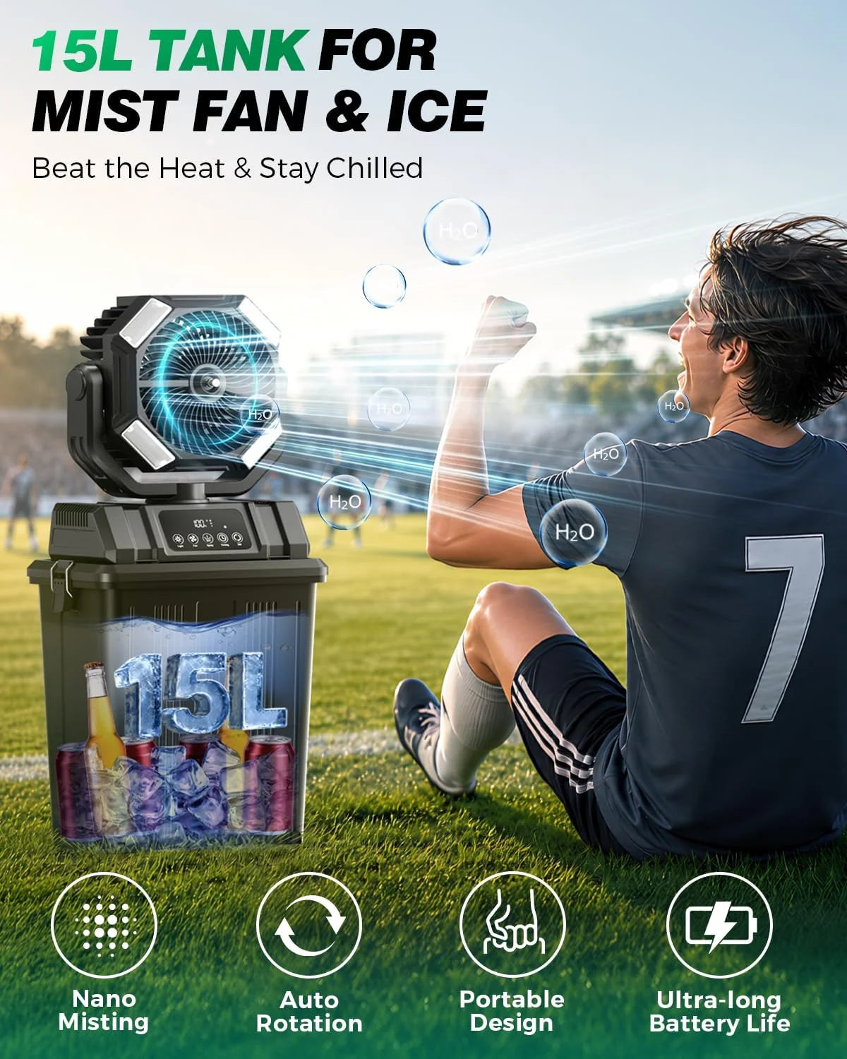 Discount 40000mAh Misting Fans for Outside, 15L Portable Outdoor Cooling Fan with Auto Oscillation, LED Light - Image 2