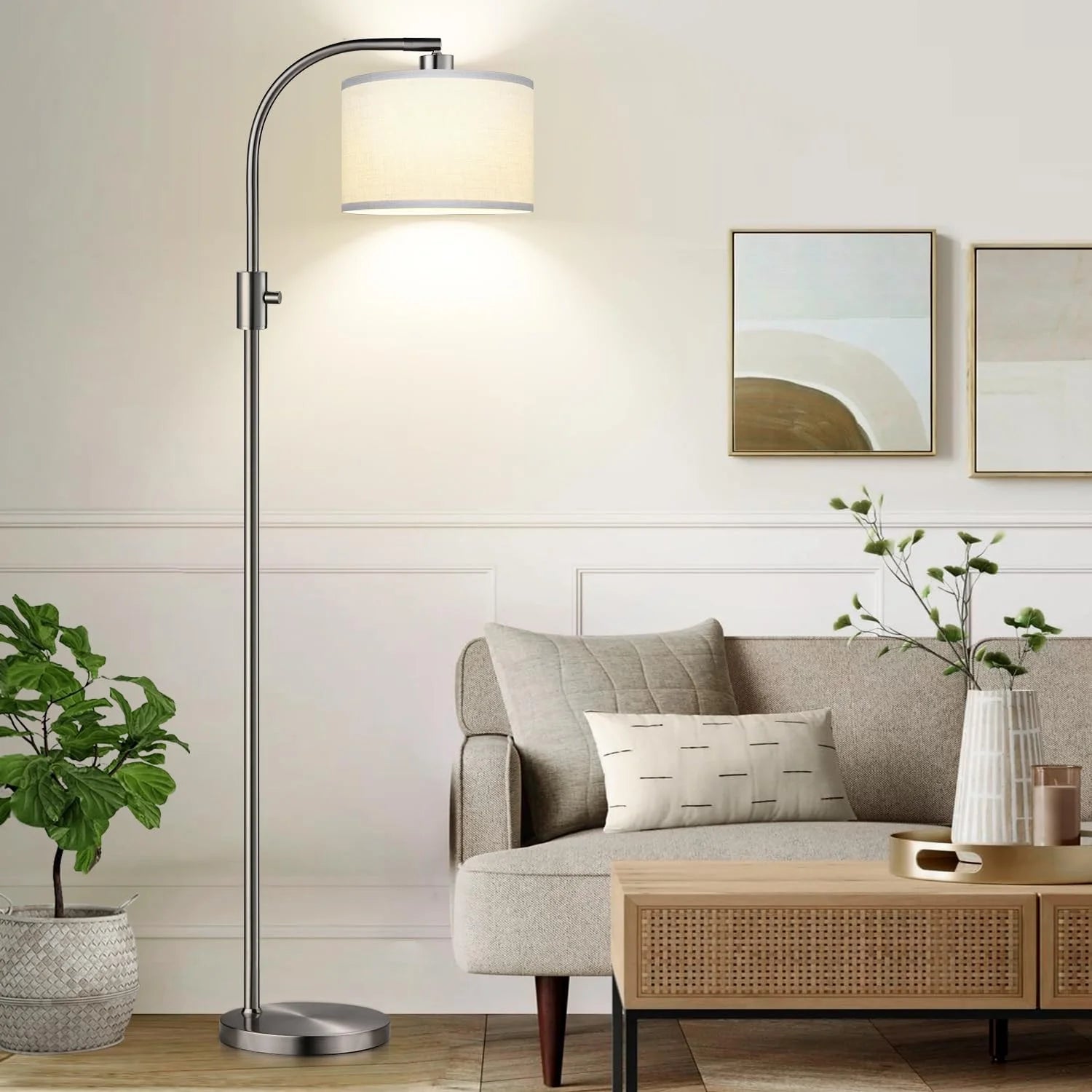 Discount Nintiue Upgraded Modern Arc Dimmable Tall Standing Floor Lamp with Linen Shade, Bulb Included - Image 5
