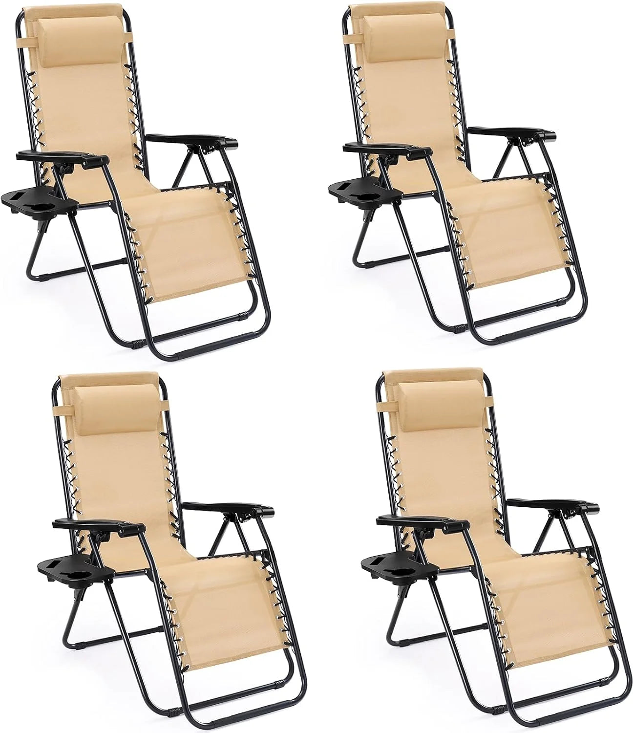 Discount Sweetcrispy Zero Gravity Chairs Set of 2, Outdoor Folding Reclining Lounge Chair with Cup Holder Tray & Adjustable Pillow - Image 7