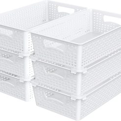 Discount Plastic Woven Basket Organizer, 6 Pack, White, 14.5 D x 8.5 W x 3.5 H