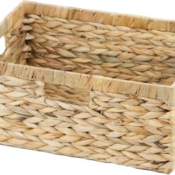 Discount Wicker Basket, Water Hyacinth Wicker Storage Organizing Basket, Rectangular Basket for Shelves, Rattan