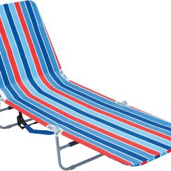 Alternative view of Discount Beach Portable Lay Flat Folding Backpack Beach Lounge Chair with Backpack Straps and Storage Pouch, Blue and Red