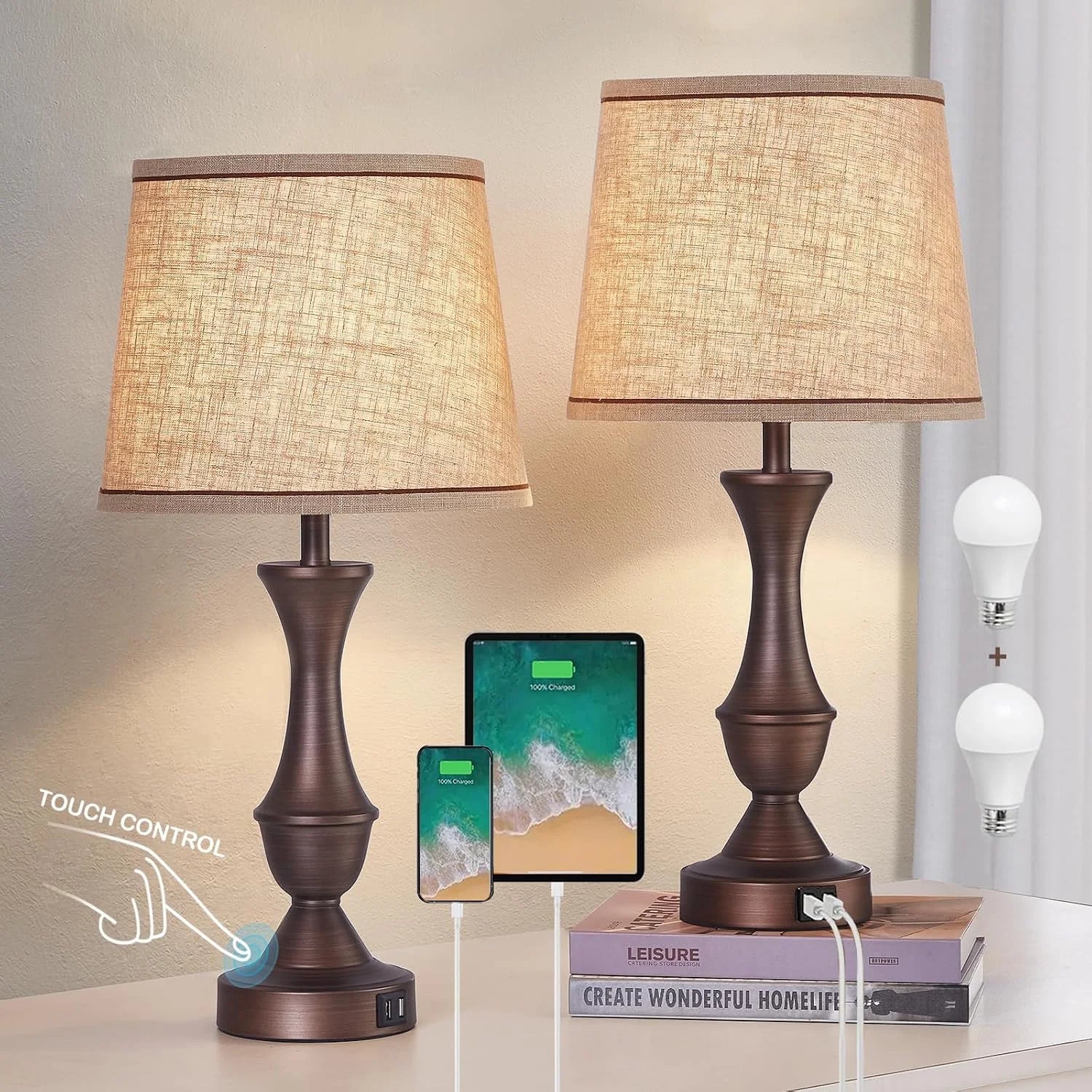 Discount Luvkczc Table Lamp Set of 2, 19 Farmhouse Vintage Bedside Lamps for Living Room & Bedroom - Image 9