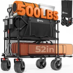 Discount Sekey Double Decker Wagon, 500LBS Heavy Duty Collapsible Utility Cart with 400L Capacity & Extended Lower Shelf