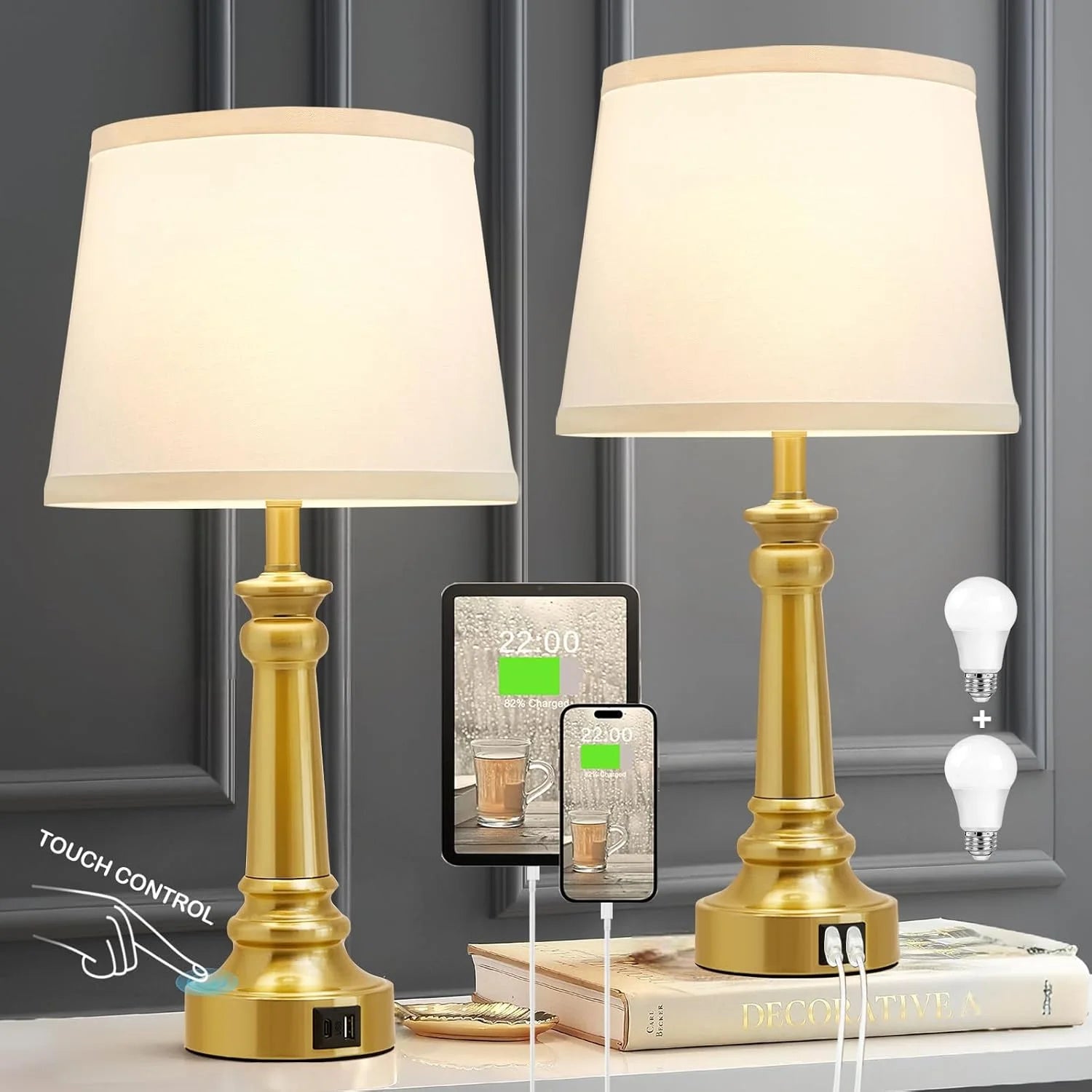 Discount Lamps for Bedroom Set of 2, Dimmable, Bulb Included