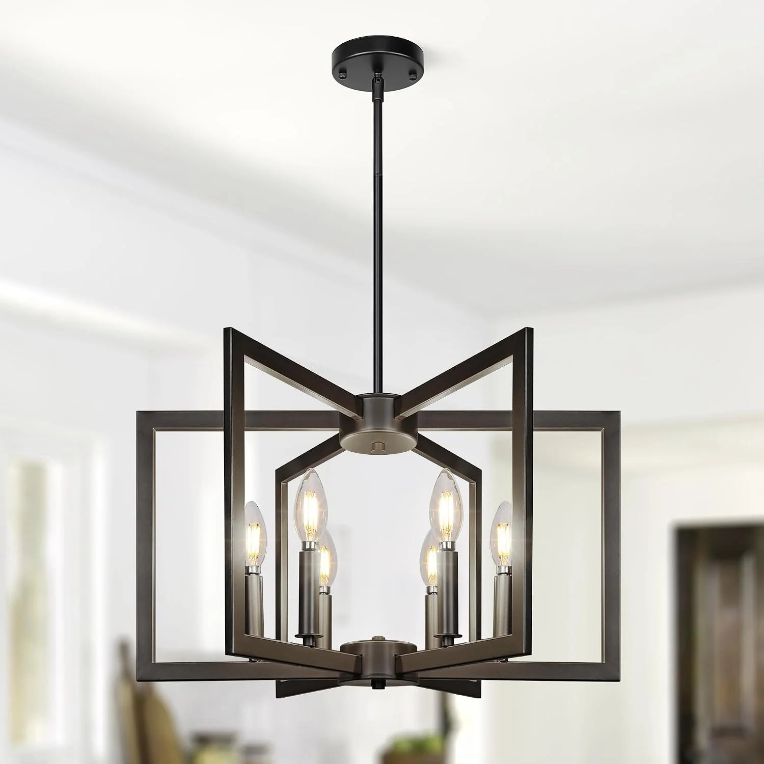 Discount 6-Light Modern Metal Geometric Chandelier£¬Kitchen Island Brushed Nickel Lighting Fixtures£¬Entryway Light - Image 2