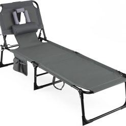 Alternative view of Discount Tanning Chair with Face Hole, Folding Beach Lounge Chair with 4-Position Adjustable Backrest, Camping (1