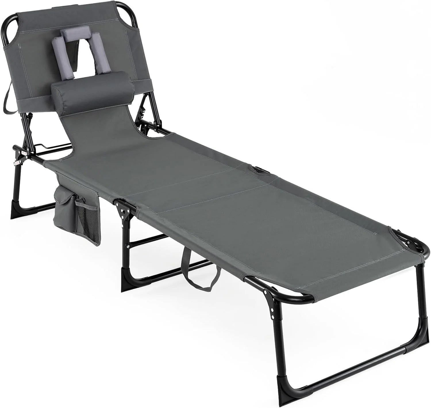 Discount Tanning Chair with Face Hole, Folding Beach Lounge Chair with 4-Position Adjustable Backrest, Camping (1 - Image 2