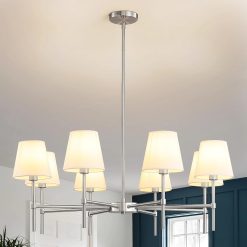 Discount Dining Room Chandeliers Light, 5-Light Gold Modern Chandeliers Light Fixtures with White Fabric Shade