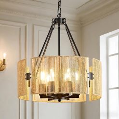 Alternative view of Discount Large Farmhouse Chandeliers for Dining Room, 6-Light 19.7″ Rattan Boho Chandeliers with Wicker Lampshade