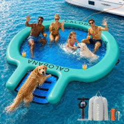 Discount CALOBANA Water Hammock with Dog Boat Ramp, Inflatable Round Floating Ring for Adults Pets Heavy Duty Floating Dock