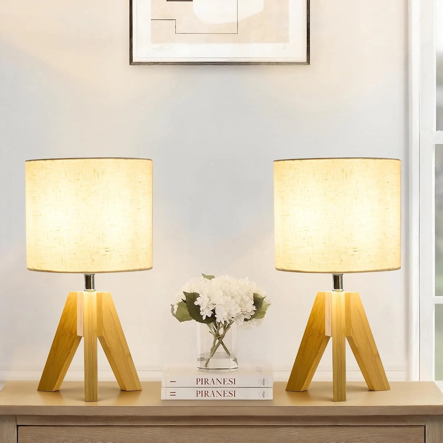 Discount Booniture Set of 2 Tripod Table Lamps, Dimmable, Boho Modern Nightstand Lamps for Bedroom Living Room Office - Image 2