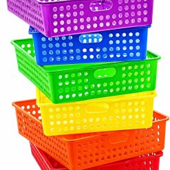 Discount Colorful Plastic Classroom Storage Bins 13.75 X 10.25 for Organizing A4 Papers Trays, Turn In Containers