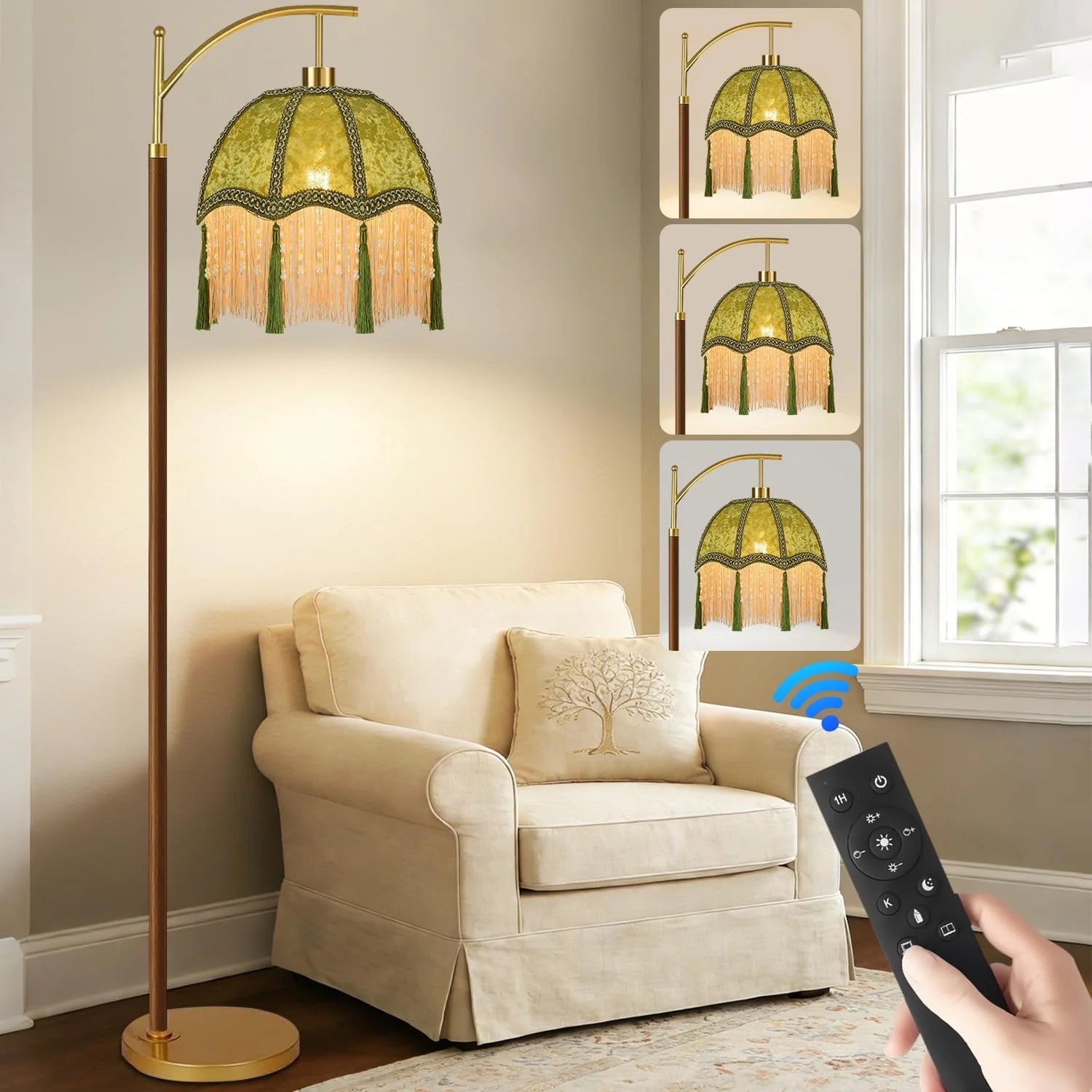 Discount Floor Lamp for Living Room Rattan Boho Floor Lamp with Remote Control, Dimmable, 3-Color Temperature - Image 3