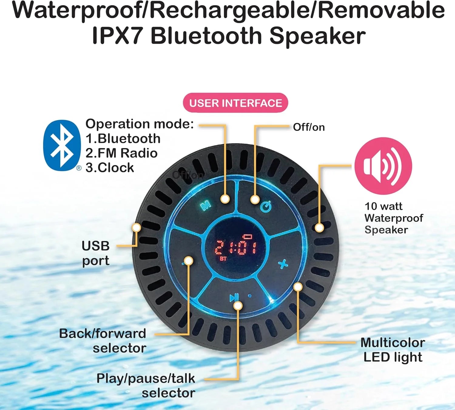 Discount Living Motorized Inflatable Pool Float Lounger Tube, Bluetooth 5 IPX7 Waterproof Speaker, 66W Motor - Image 5