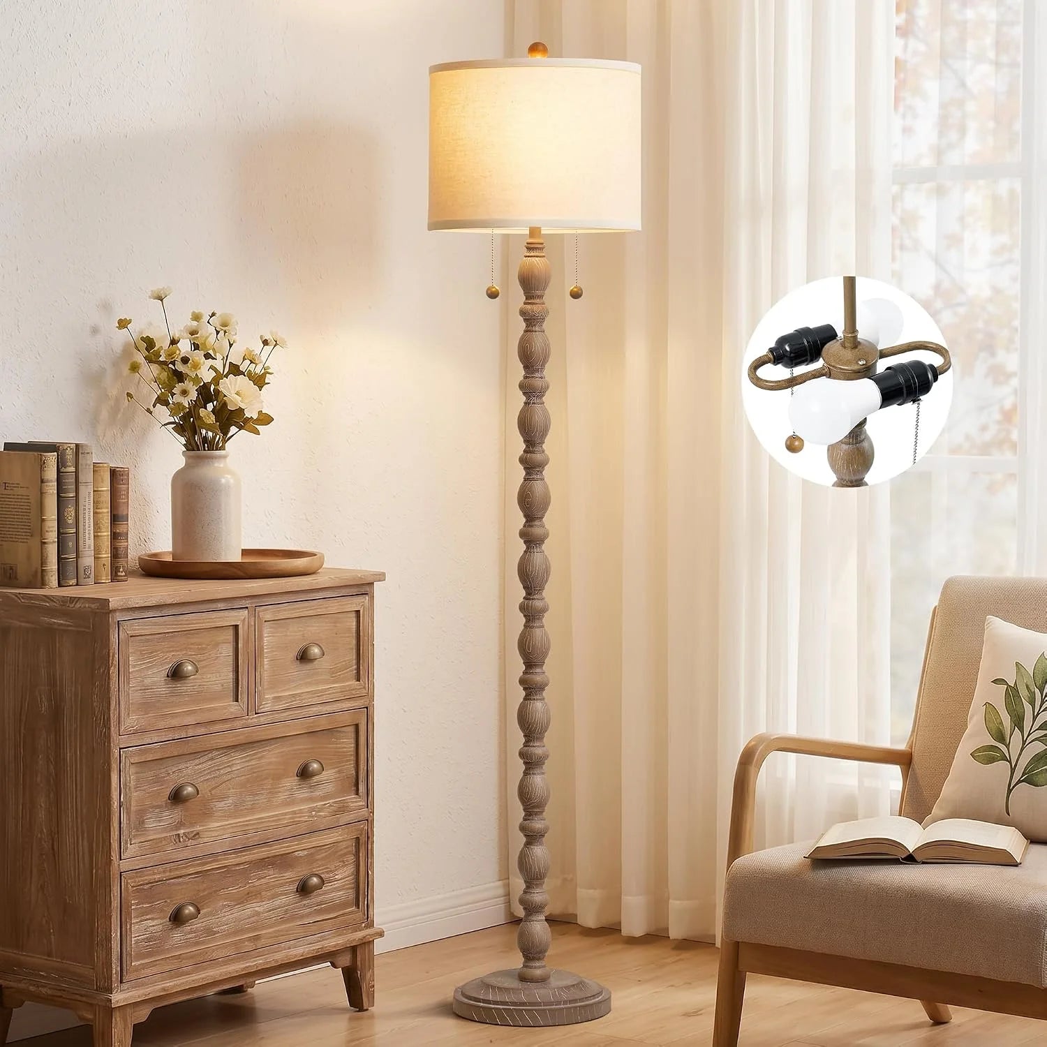 Discount 62 Floor Lamp, Rotary Switch, Rustic Resin Tall Lamps for Living Room - Image 6