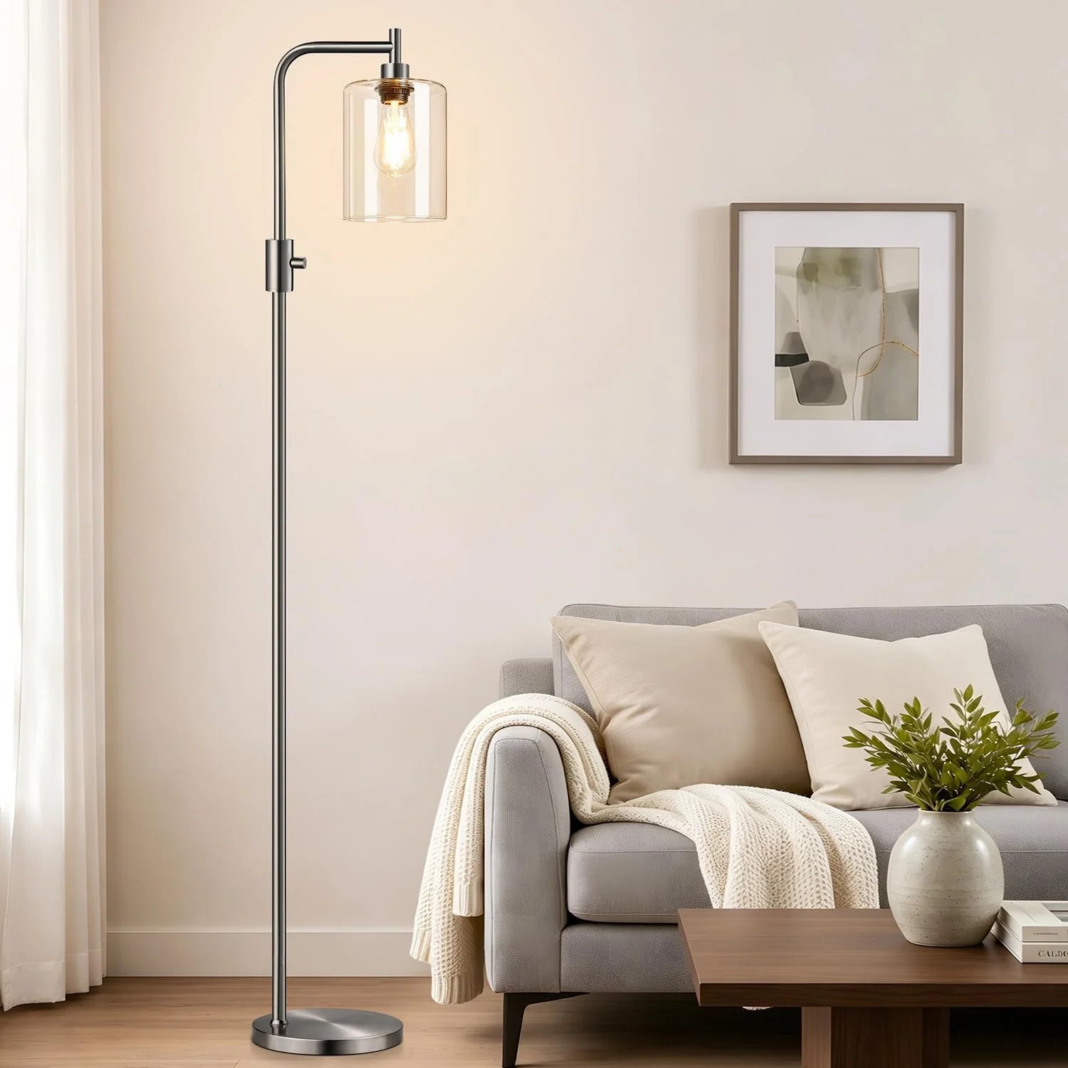 Discount Dimmable Floor Lamp for Living Room with Clear Glass Lampshade, Bulb Included, 900LM, Arc Standing Tall Lamp for Bedroom - Image 9