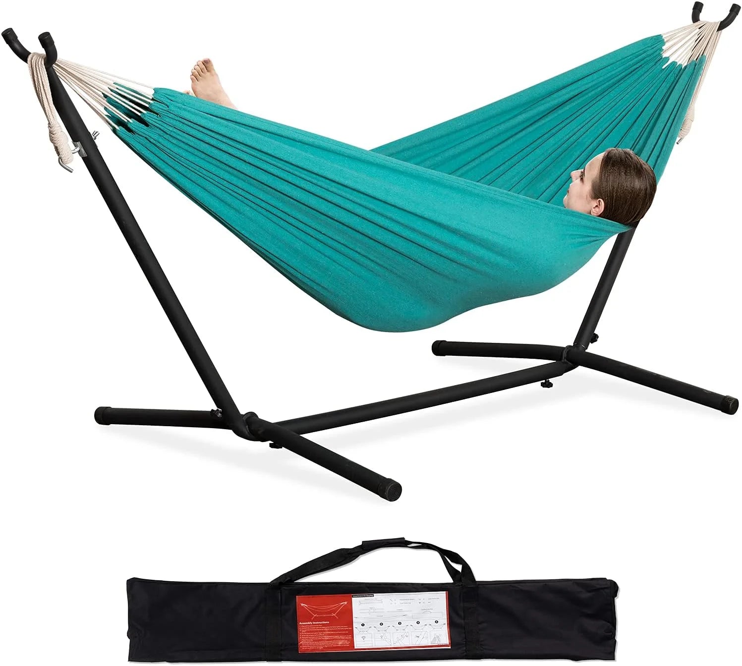 Discount Double Hammock with Stand for Outside, Heavy-Duty, Portable (Coffee) - Image 3