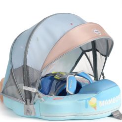 Discount Mambobaby Float Self-Inflating Baby Pool Floats Hammock with Canopy, Compressible Folding Baby Floating Bed