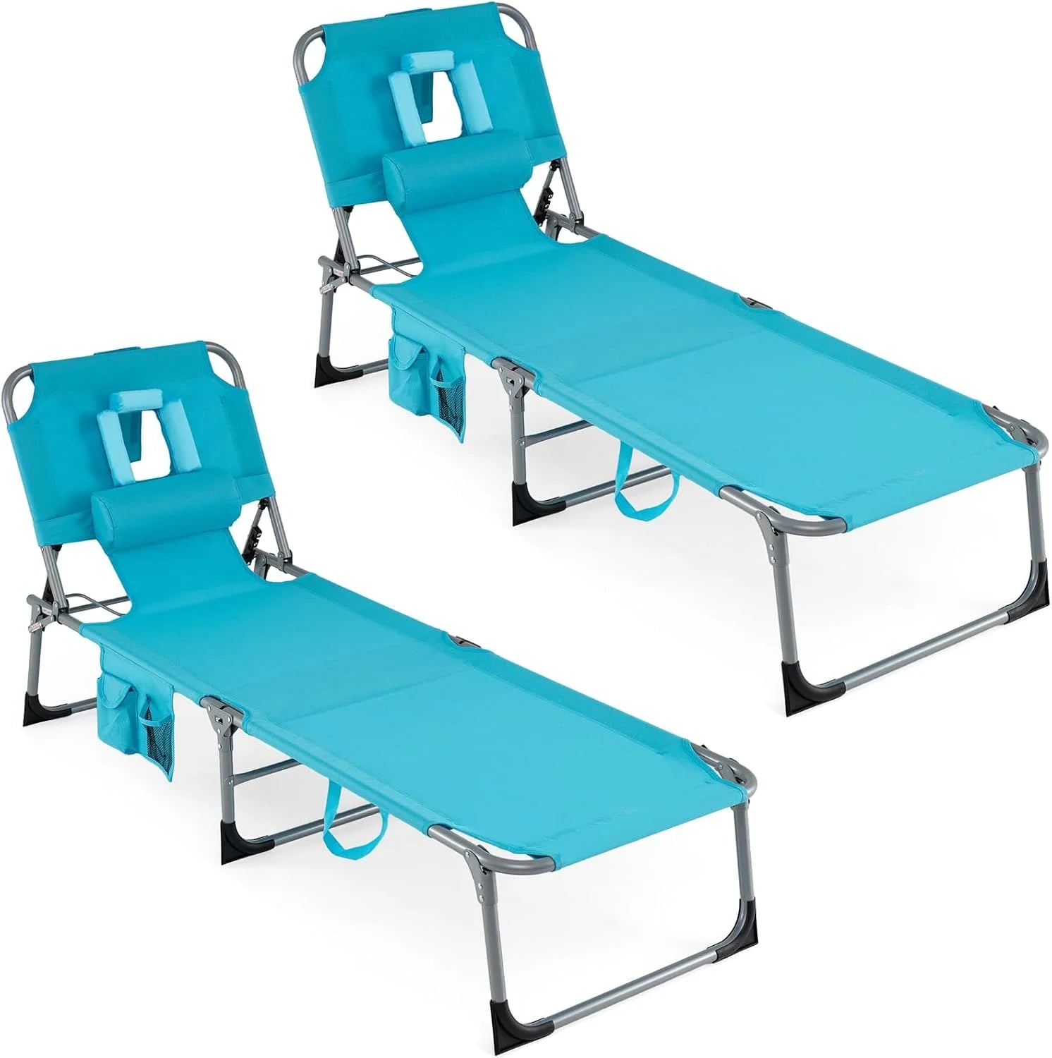 Discount Tanning Chair with Face Hole, Folding Beach Lounge Chair with 4-Position Adjustable Backrest, Camping (1 - Image 14