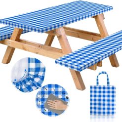 Alternative view of Discount Premium Vinyl Fitted Picnic Table Cover with Bench Covers & Bag, Outdoor Waterproof & Windproof Durable Tablecloth with Elastic Edges
