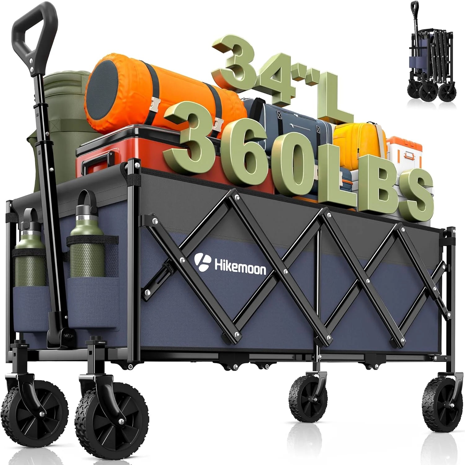 Discount 34” Extra Long Folding Portable Wagon Cart, 120L 360LBS Black - Image 7