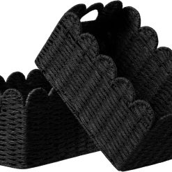 Discount 2 Pack Scalloped Edge Basket, Wicker Storage Baskets for Shelves, Hand-woven Rattan Baskets with Built-in Handles