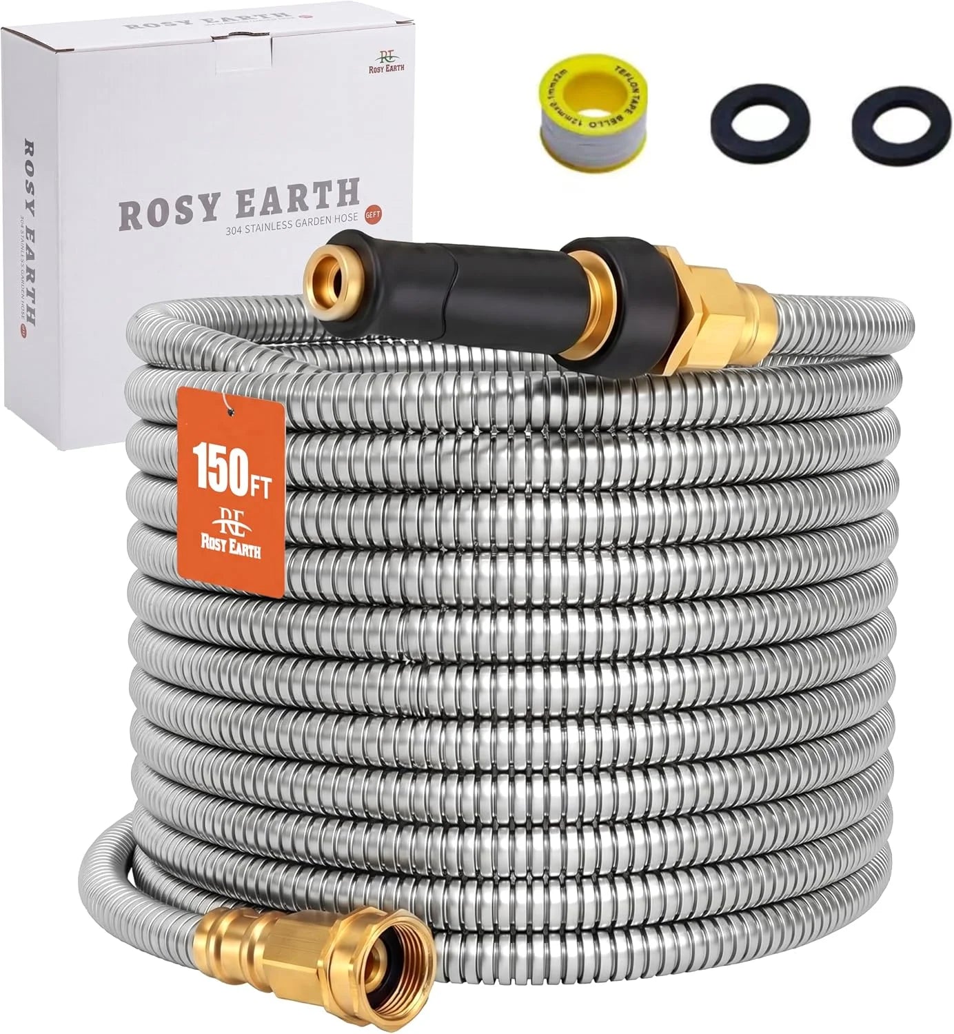 Discount Rosy Earth Stainless Steel Garden Hose 100 FT, Heavy Duty Expandable Water Hose