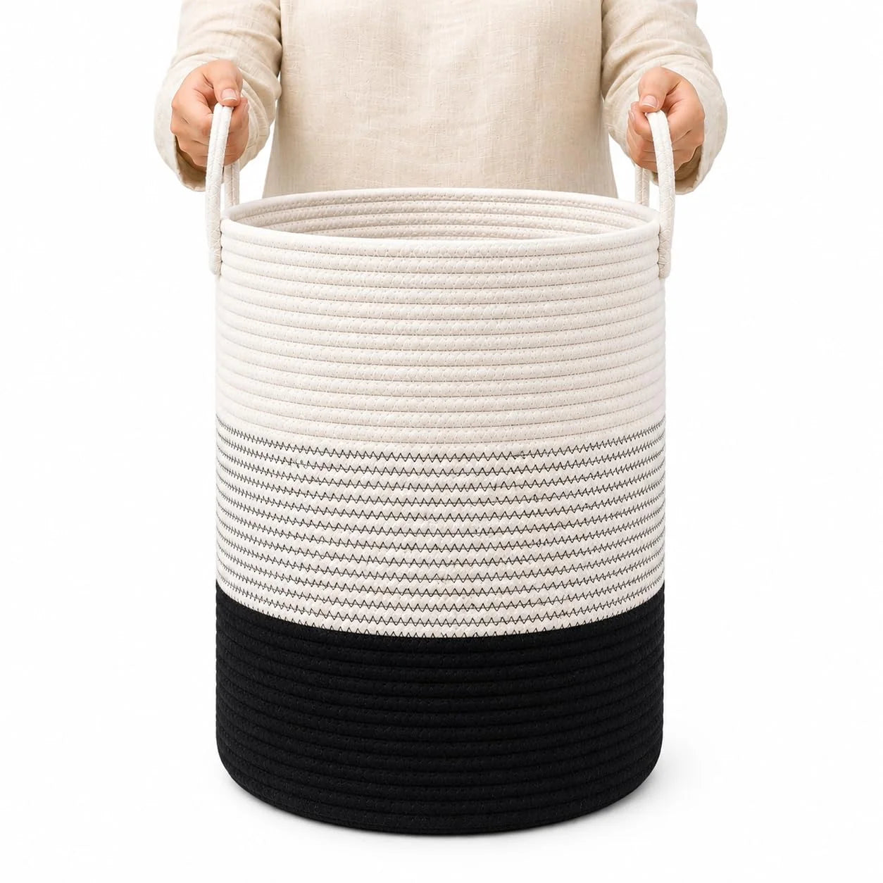 Discount OrganiHaus Round Toy Basket & Blanket Basket, Cotton Rope 20×13, Full Honey, Round Cotton Rope Basket, 20×13 - Image 23