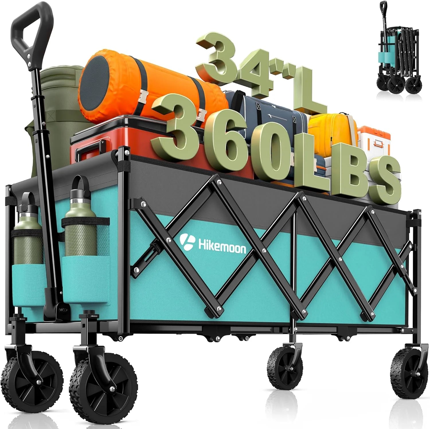 Discount 34” Extra Long Folding Portable Wagon Cart, 120L 360LBS Black - Image 8