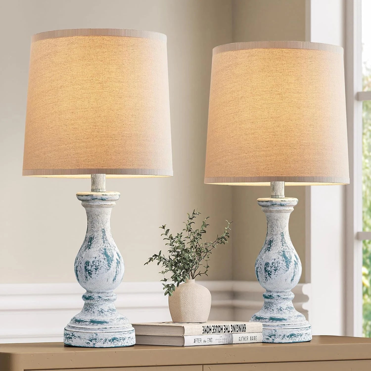 Discount Farmhouse Table Lamps Set of 2, Rustic Lamp for Bedroom Living Room - Image 6