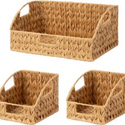 Discount Storage Baskets, Waterproof Wicker Basket with Handles, Wicker Storage Baskets for Pantry, Open Front