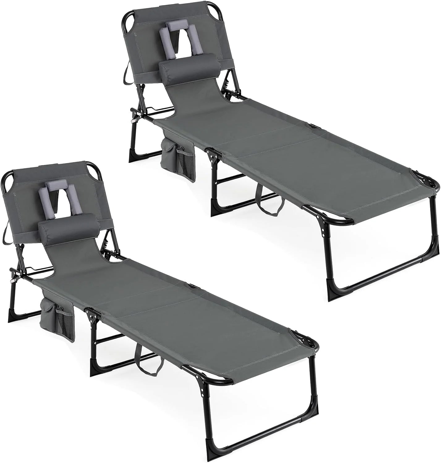 Discount Tanning Chair with Face Hole, Folding Beach Lounge Chair with 4-Position Adjustable Backrest, Camping (1 - Image 8