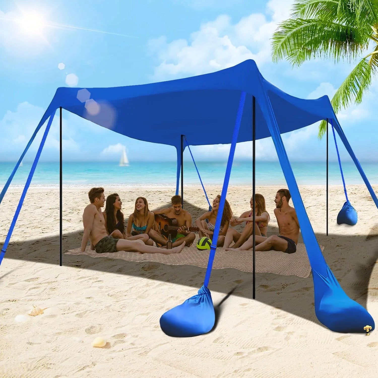 Special Beach Tent Sun Shelter 10x10FT Beach Shade Canopy with 8 Sandbags, UPF 50+ Protection Beach Shade Canopy - Image 2