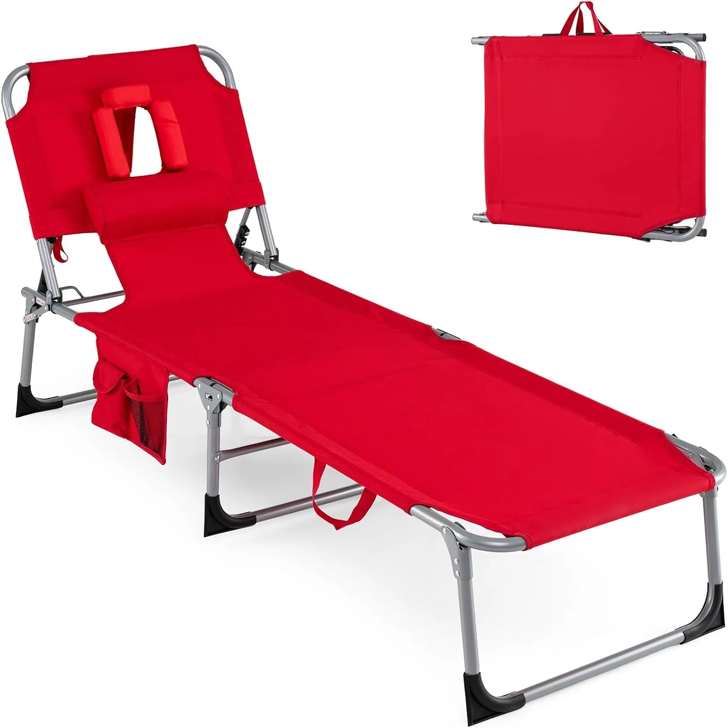 Discount Tanning Chair, Folding Adjustable Patio Lounge Chair with Face Hole, 330LBS, Lightweight Portable Beach Lounge - Image 3
