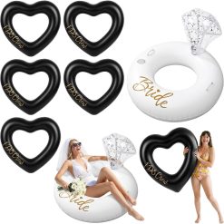 Alternative view of Discount 6 Pcs Bachelorette Pool Floats, 1 Diamond Ring & 5 Pink Heart Loungers, Inflatable Party Decorations for Bridal