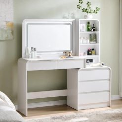 Alternative view of Discount Vanity Desk with Mirror and Lights, 50" Modren Makeup Vanity with 35.43 Mirror and 5 Drawers