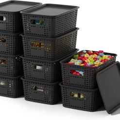 Discount Storage Basket with Lids 10 Pack Stackable Storage Bins Containers with Lid, Decorative Storage Boxes
